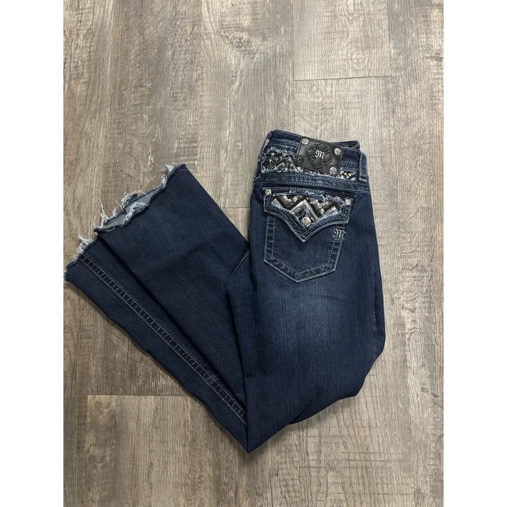 Miss Me Signature Bootcut Embellished Raw Hem Jeans Size 31